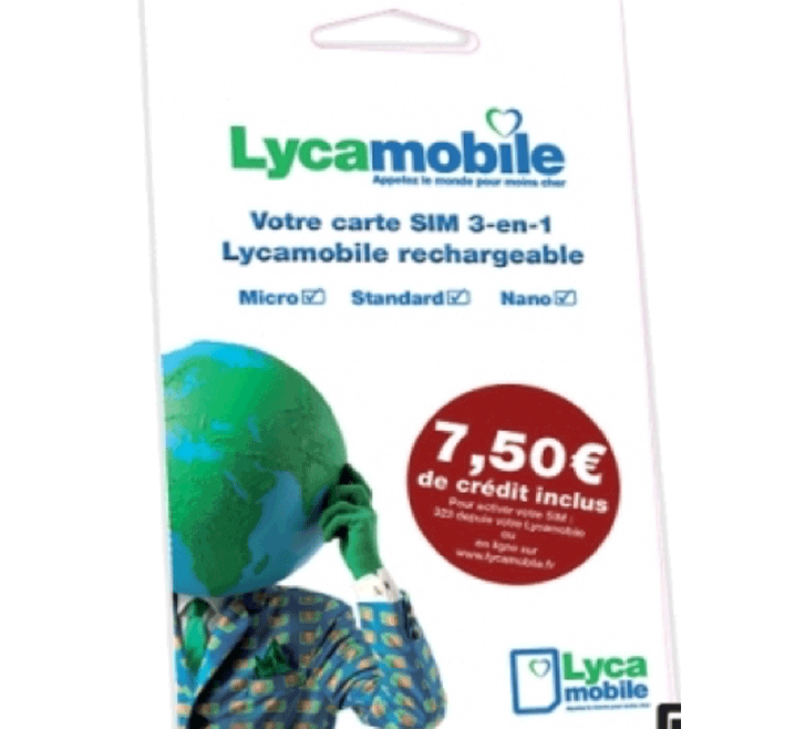 LYCA mobile Carte SIM Prépayée Sans Abonnement Traverse Le Monde TLM