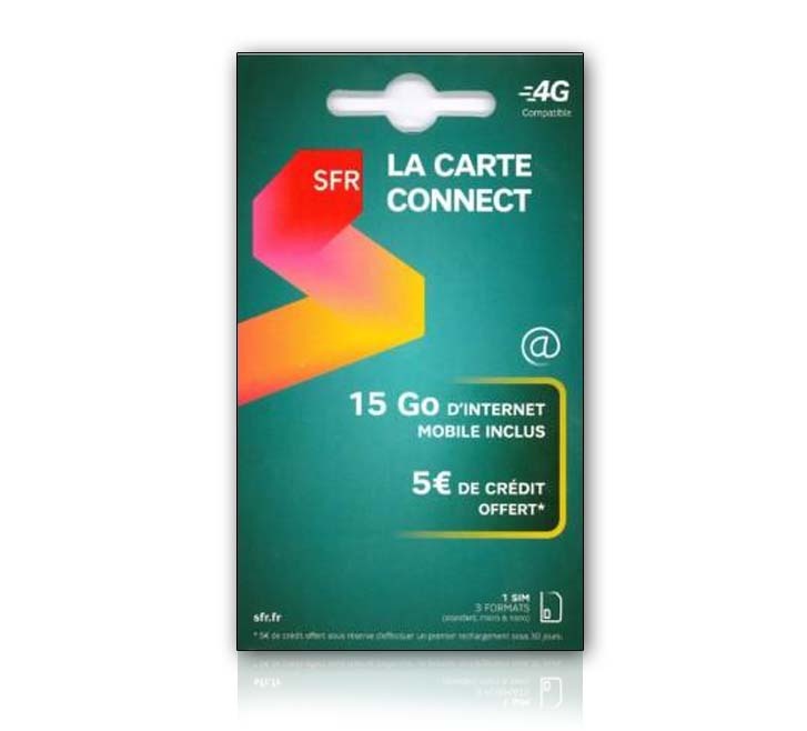 SFR Carte SIM prépayée La Carte CONNECT 15GO Internet et 5€ de crédit offert