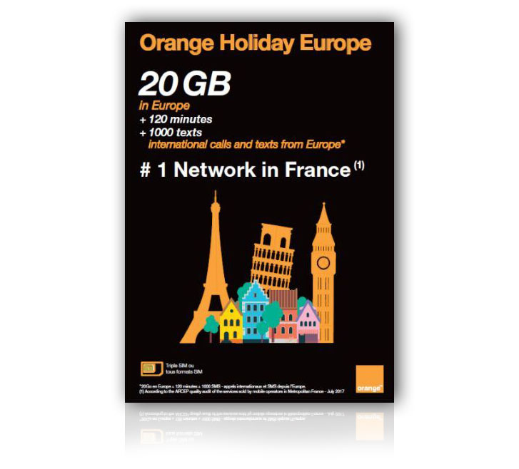 SIM ORANGE HOLIDAY- EUROPE- 20GO, idéal pour les touristes de passage en France et en Europe