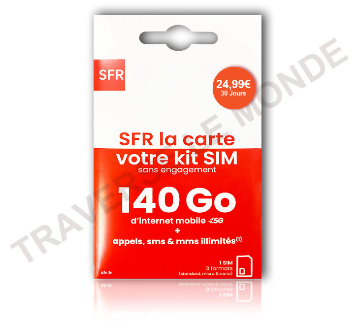 SIM SFR 140GO d’internet en 5G + Appels, SMS et MMS illimités, Sans Abonnement.