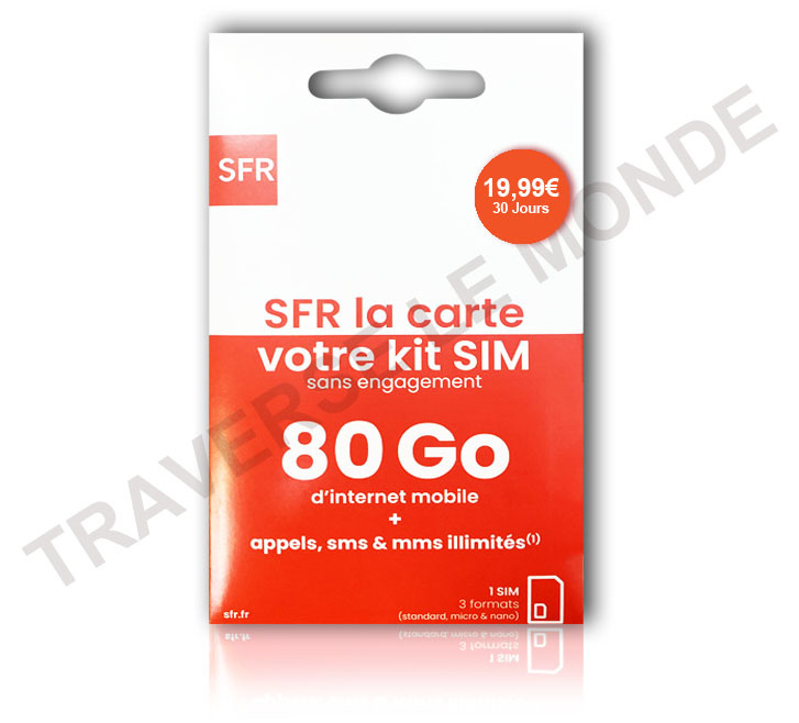 SIM SFR 80GO d’internet + Appels, SMS et MMS illimités, Sans Abonnement.