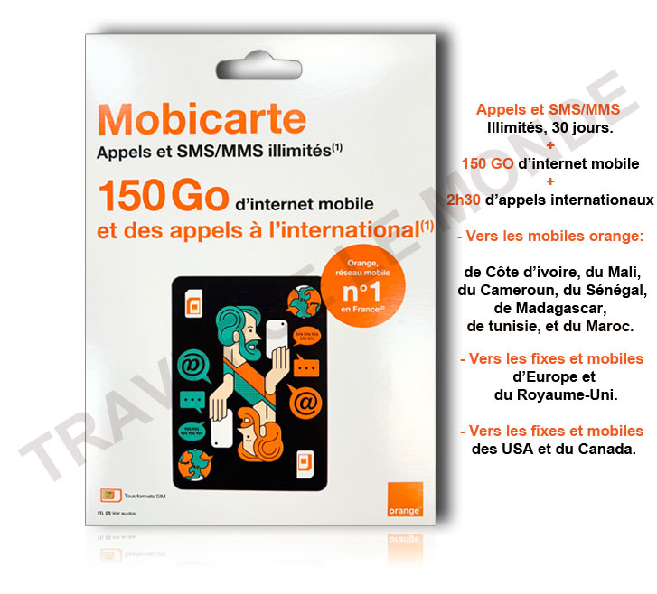 SIM ORANGE -Mobicarte Zen- 150G d’internet+appels et SMS illimité+2h30 internationaux