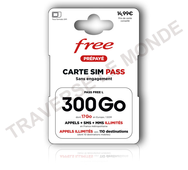 SIM Carte Pass Free L nationaux 4G et 5G, 300 GO d’internet